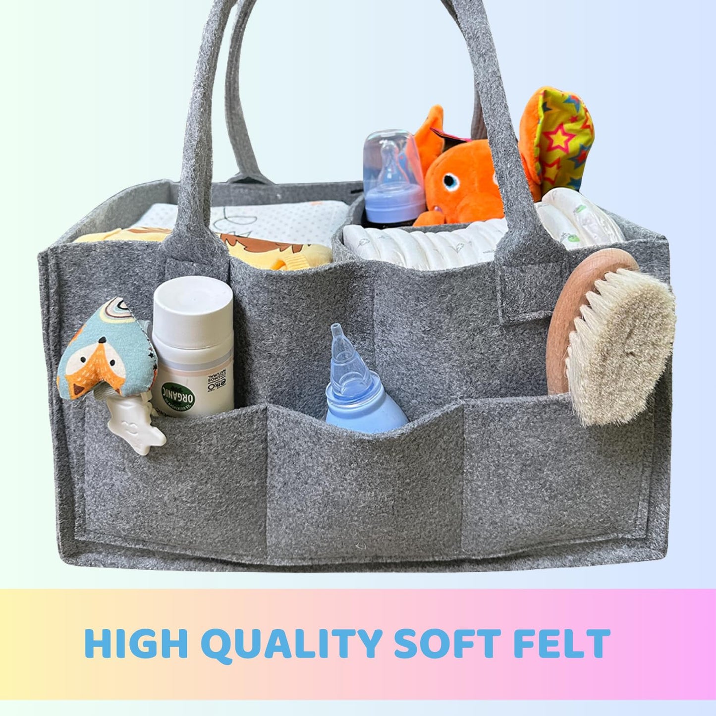 SAVUK Baby Diaper Caddy Organizer Portable Newborn Shower Basket Gifts Storage Changing Wipes Bag Car Nursery Infant Boy or Girl Baby (Grey)