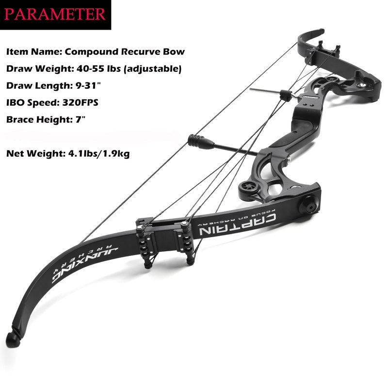 ZSHJGJR Recurve Bow American Hunting Bow 320FPS Draw Weight 40-55lbs Adjustable Compound Bow Right Hand for Archery Hunting Fishing Shooting (Black Bow Only)