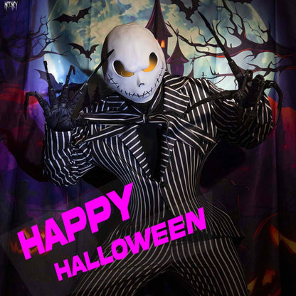New Articulated Finger Extensions With Protective Glove, Halloween Fingers With Fingernails, Long Claw With Gloves, Scary and Flexible Skeleton Claws Hands (Black+Black Nail)