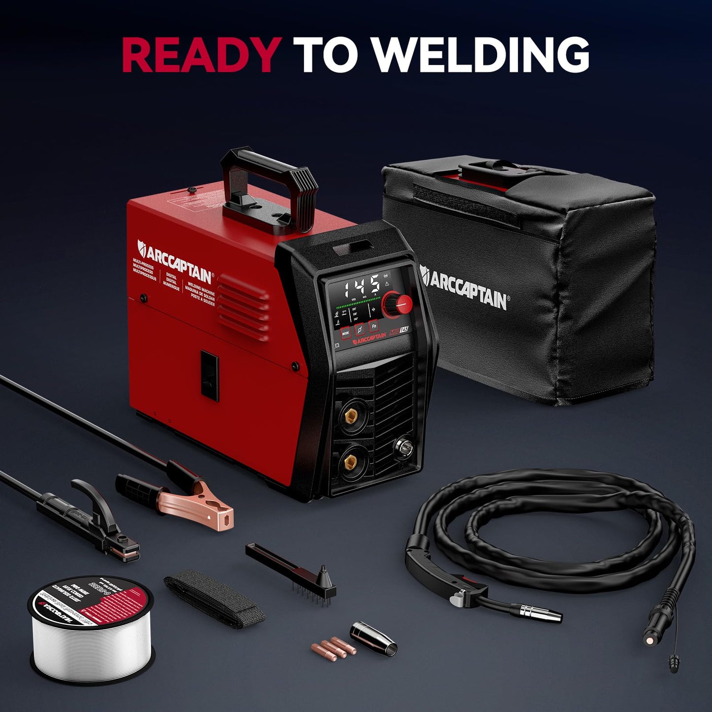 ARCCAPTAIN iControl MIG145 Pro 145A Flux Core MIG Welder 120V Welding Machine Gasless MIG Welder Flux MIG/MMA Stick/Lift TIG, 3 in 1 Welder Machine with Synergy, Portable Welder, APP Control