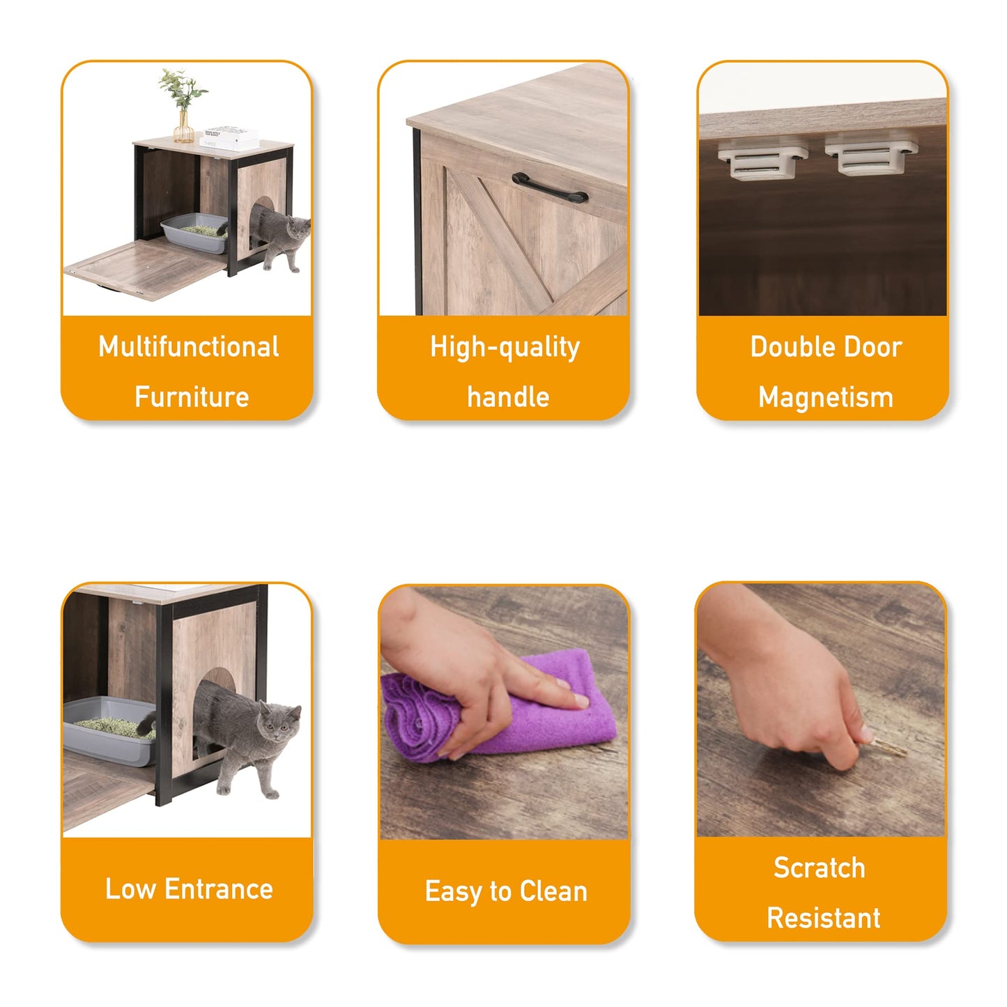 Dwanton Cat Litter Box Furniture Hidden, Cat Litter Box Enclosure, Reversible Entrance Can Be on Left or Right Side, Indoor Cabinet, Wooden Washroom, End Table, Nightstand, Greige, 23.6" L