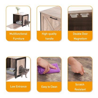 Dwanton Cat Litter Box Furniture Hidden, Cat Litter Box Enclosure, Reversible Entrance Can Be on Left or Right Side, Indoor Cabinet, Wooden Washroom, End Table, Nightstand, Greige, 23.6" L