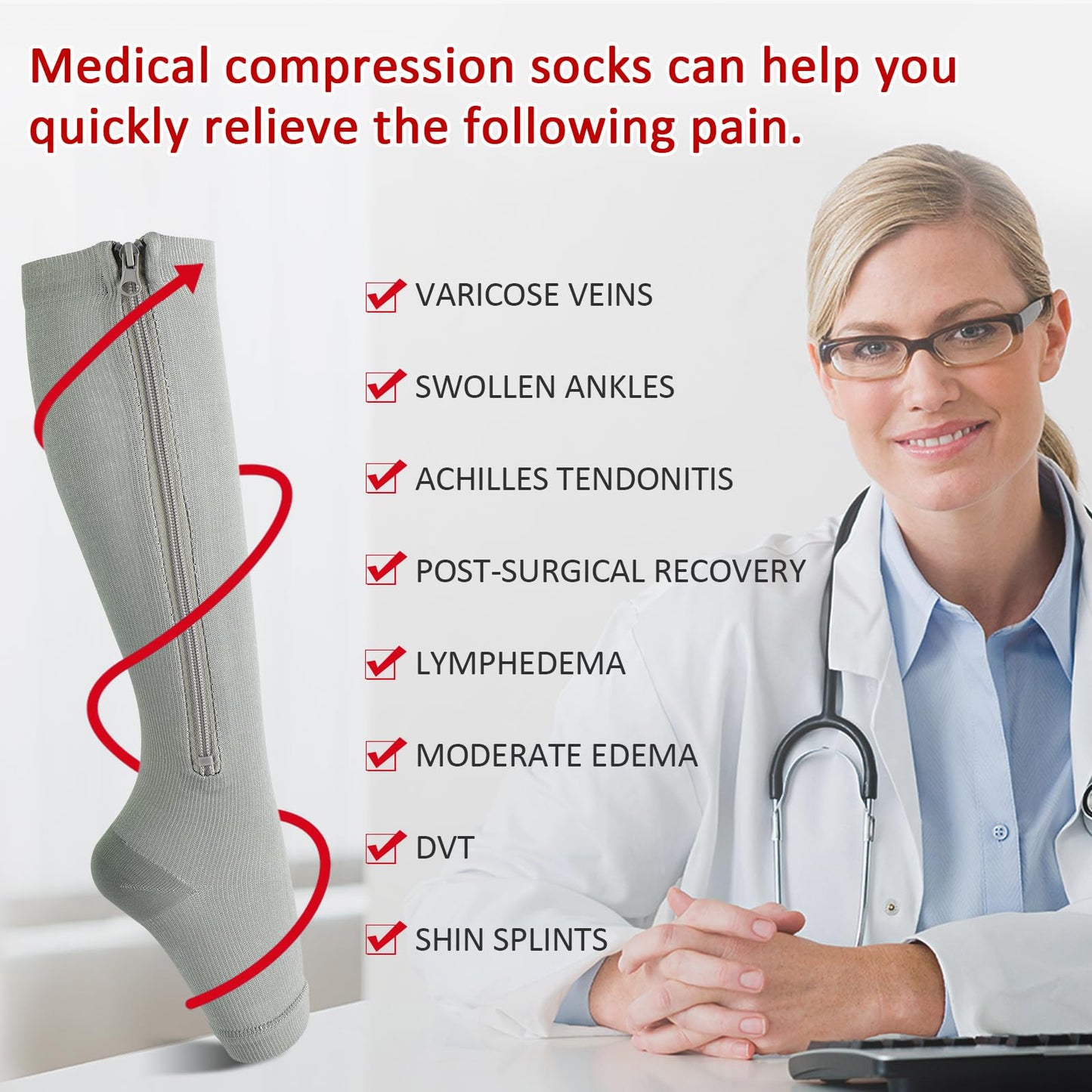 Ailaka 3 Pairs Compression Socks with Zipper, 15-20 mmHg Medical Knee High Compression Socks for Men Women, Open Toe Socks for Varicose Veins, Edema, Recovery
