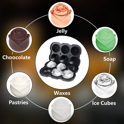 Rose Ice Cube Tray,ZACHDEE 2" Flower Silicone Ice Cube Tray With Covers,6 Easy Release Large Ice Ball for Cocktails, Drinks, Whiskey, Bourbon & Homemade Juice