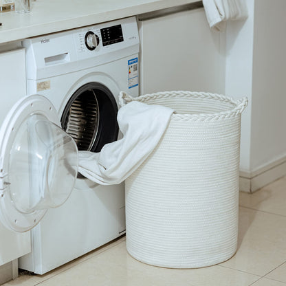 Homlikelan 72L Woven Laundry Hamper,Cotton Tall Wicker Laundry Basket for Blankets,Clothes,Pillows,Toys,Shoes Large Laundry Bin White