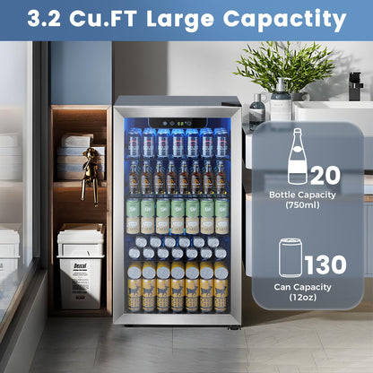 Electactic Mini Fridge 130 Can Beverage Refrigerator Cooler, 3.2 Cu.Ft Drink Fridge forSoda Wine Beer, Digital Temperature Control Cooler for Home, Dorm, Bar