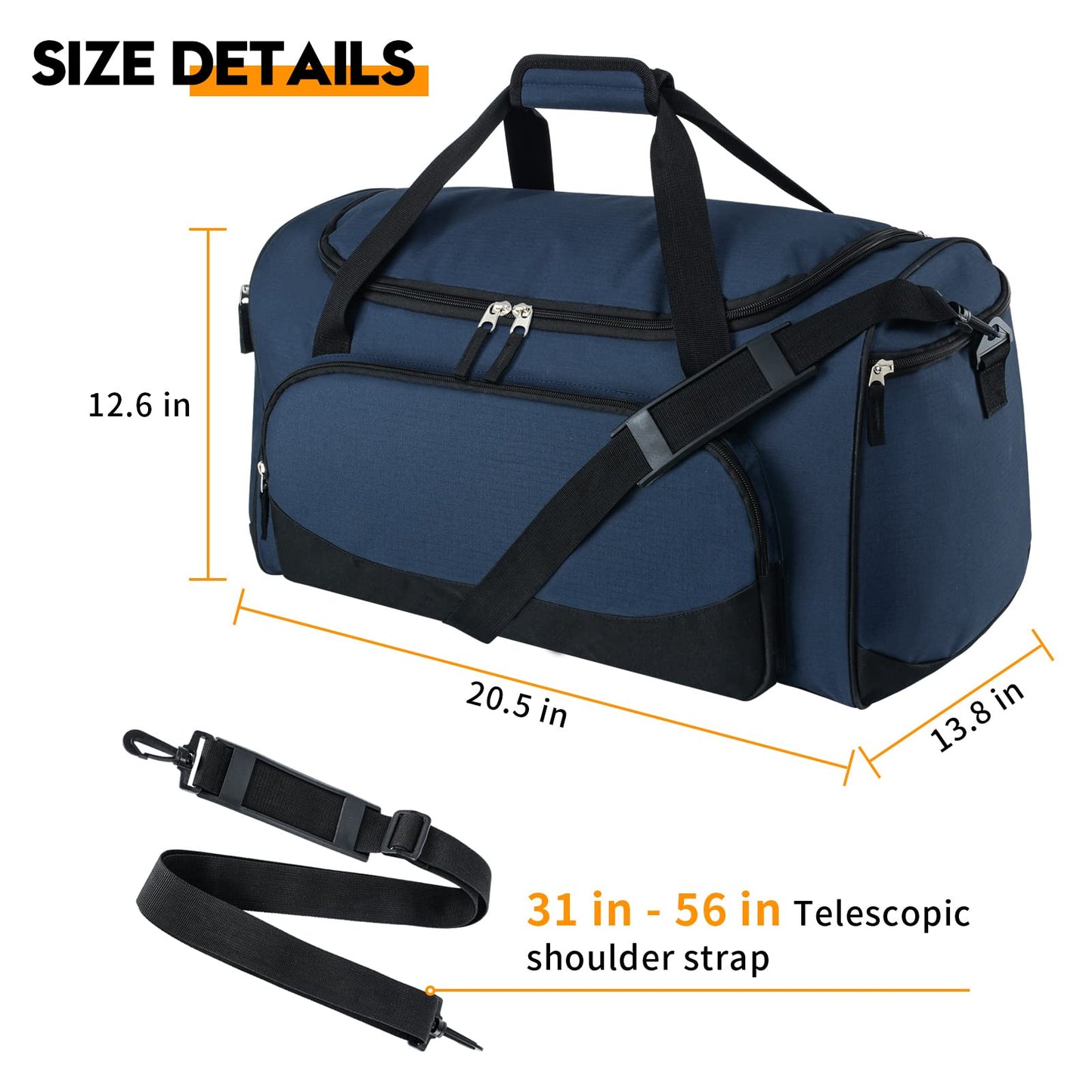 Gym Bag for Men - 55L Black Durable Large Duffle Bag for Travel, Workout, Fitness & Sport