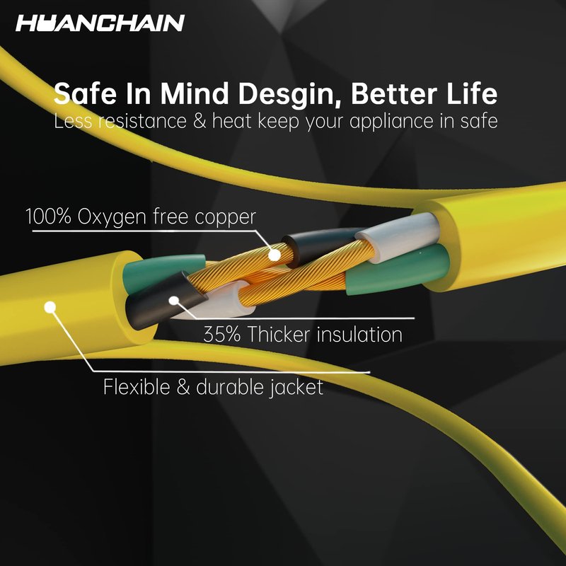 HUANCHAIN Indoor Outdoor Extension Cord 50 ft Waterproof, 16/3 Gauge Flexible Resistant Appliance Extension Cord Outside, 13A 1625W 16AWG SJTW, 3 Prong Electric Cable Yellow, ETL