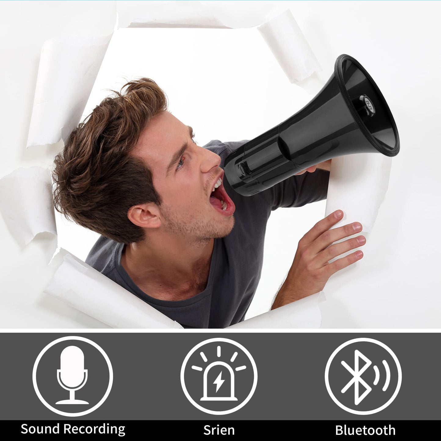 MGROLX MMGROLX 30w Megaphone Bullhorn | Loud Speaker w/ 6 Different Sound Effects | Built-in Bluetooth Mode, Siren and Recording | Voice Changer Function for Outdoor Sports, Party, Kids(Black)