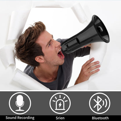 MGROLX MMGROLX 30w Megaphone Bullhorn | Loud Speaker w/ 6 Different Sound Effects | Built-in Bluetooth Mode, Siren and Recording | Voice Changer Function for Outdoor Sports, Party, Kids(Black)