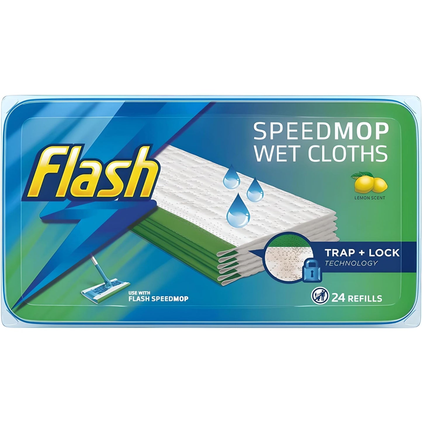 Flash Speedmop Wet Cloth Refills, Fast Easy and Hygienic, Lemon Multi-Surface, 24 Cloths (Package may vary)
