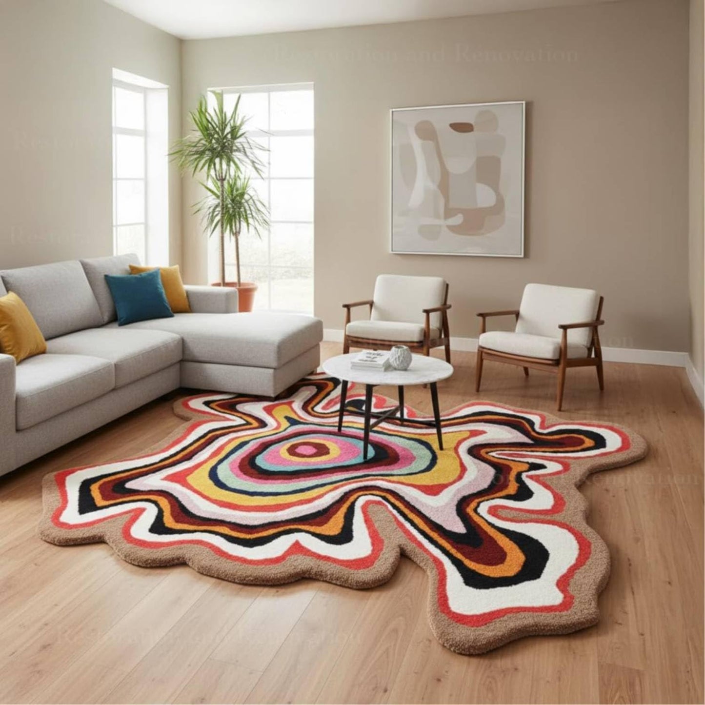 TTC THREAD & TEXTURE CARPET Crafted with Care: Premium Hand-Tufted Wool Carpets Irregular Shaped Handmade Area Rugs, Living Room, Bedroom 5' x 8' (U-Shape) Multi3