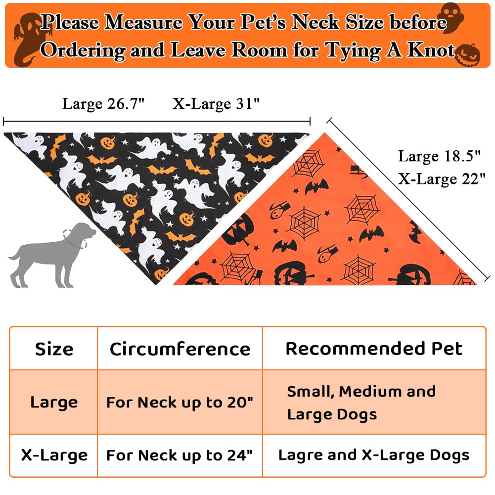 Vivifying 2 Pack Halloween Dog Bandanas, Spooky and Pumpkins Halloween Accessories for Pets, Dog Scarf Costume for Trick-or-Treating, Photo Prop, and Party Decor (Large, Orange & Black)