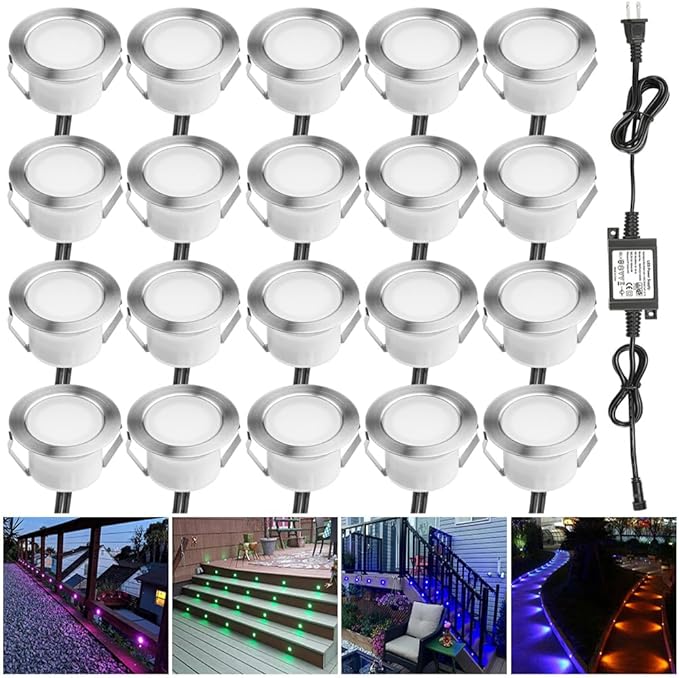 Smart LED Deck Light Kits - 30 Pack of 1.77" Low Voltage Recessed RGB Deck Lights IP67 Waterproof for Outdoor Landscape Lighting on Steps, Floors & Pathways, Compatible with Alexa & Google Assistant