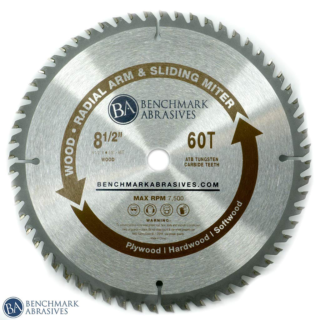 Benchmark Abrasives TCT 8 1/2 Inch Circular Saw Blade, Tungsten Carbide Tipped for Cutting, Plywood, Hardwood, Wood Carving, MDF Panel - Small Circular Saw Wood Cutting Tool - (8-1/2", 60 Tooth)