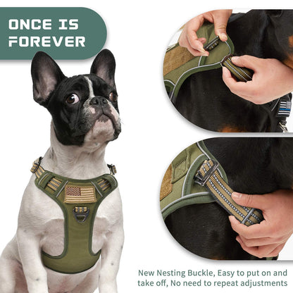 BUMBIN Tactical Dog Harness for Medium Dogs No Pull, Famous TIK Tok No Pull Dog Harness, Fit Smart Reflective Pet Walking Harness for Training, Adjustable Dog Vest Harness with Handle Green M