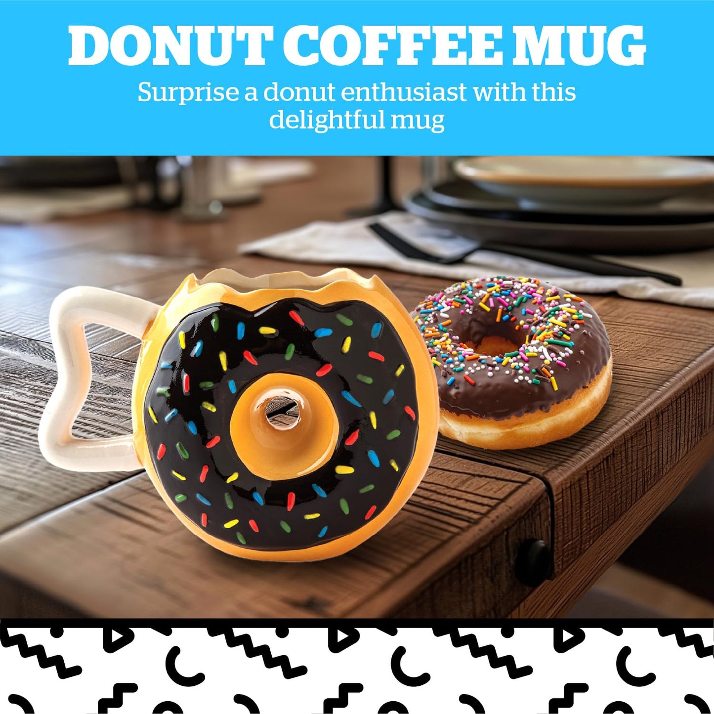BigMouth Inc Sprinkle Donut Coffee Mug, Fun Novelty Doughnut Shaped Cup, Fun Gift for Dessert Lovers, Ceramic, 12 Ounces