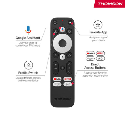 Thomson Streaming Box 270UK Plus, Built-in Speaker for Voice Control, Google TV, Netflix, Disney+, 4K UHD, Streaming via Wi-Fi, Google Cast, 32GB Storage