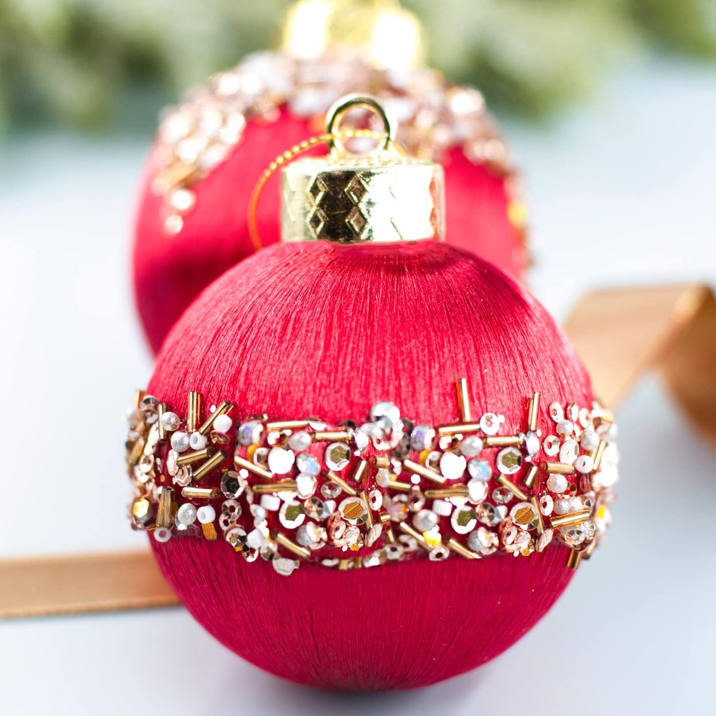 12 Pcs Satin Christmas Ball Ornaments, Silk Tree Hanging Decor for Xmas Wreath Garland Holiday Wedding Party (Red)