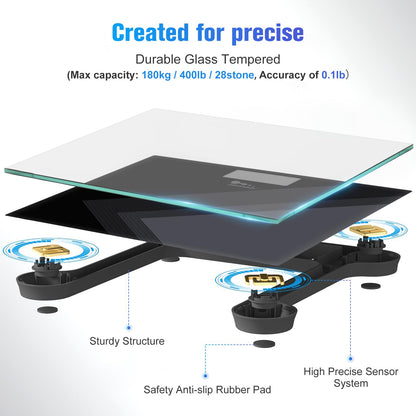 Digital Bathroom Scales USB Rechargeable, Weighing Scales for Body Weight with Weight Change Indication, Step-On Technology,High Precision,180kg/400lb/28stone Maximum Capacity