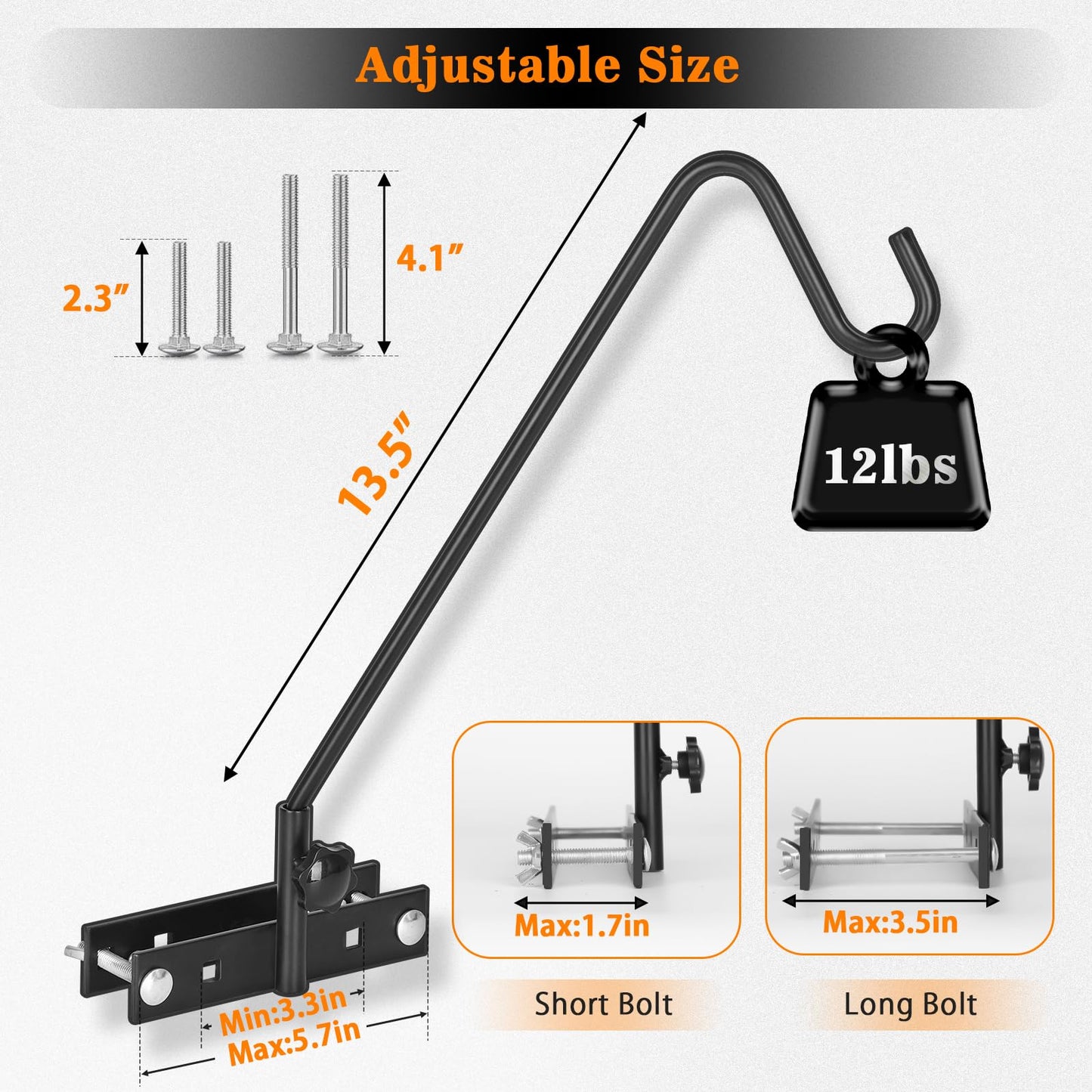 FEED GARDEN 2 Pack 13.5 Inch Deck Hooks for Vertical Railing, Adjustable Deck Bird Feeder Hanger for Hanging Lanterns, Wind Chimes, Flower Baskets, Suet Feeders