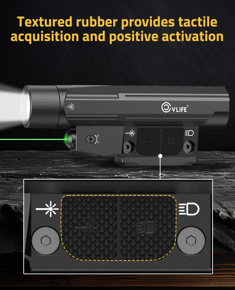 CVLIFE 2600 Lumens Compact Rifle Laser Light Combo with Easy Touch Switch, Ar Light Compatible with M-Rail and Picatinny, Magnetic Rechargeable Ar Flashlight with Green Laser for Home Defense, Hunting