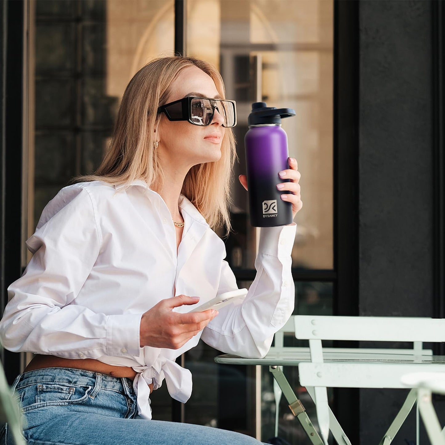 DYSANKY 32 oz Insulated Water Bottle | Thickened Stainless Steel Vacuum Metal | Portable Sports Water Jug for Gym and Hiking with Straw, Carrier Bag, Handle Strap | BPA-Free 32 oz, Black