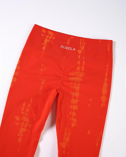 AUROLA Serpent Snake Seamless Scrunch Workout Leggings for Women,Girls Squat Proof Ribbed Thick Active Gym Pants,Halloween Orange,L