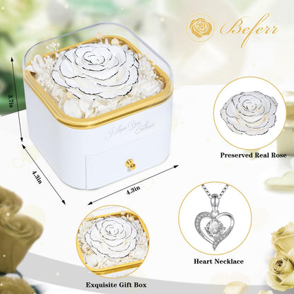 Beferr Valentines Day Gifts for Her Preserved Real Rose with Necklace Eternal Roses Forever Flowers for Delivery Prime Mothers Anniversary Birthday Gifts for Women Mom Grandma Wife Daughter Girlfriend