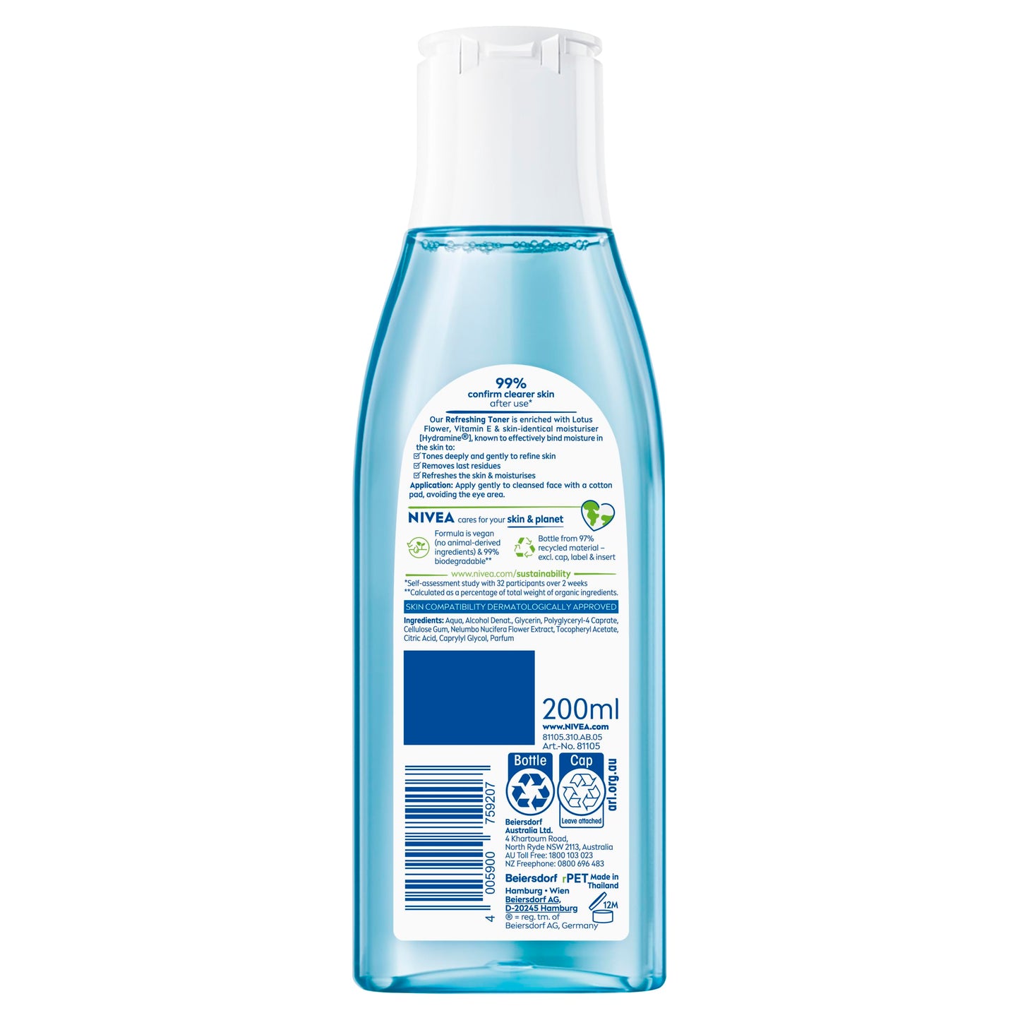 NIVEA Refreshing Toner 200ml | With Lotus & Hydramine | Effective Makeup Remover | Gently Cleanses and Moisturises Skin | Eliminates Impurities | For Normal & Combination Skin (Pack of 2)