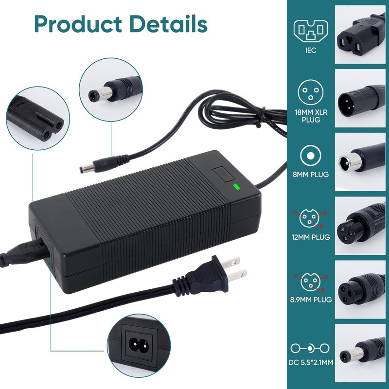 UL Listed 42V 2A Electric Scooter & Hoverboard Charger, 6-in-1 Multi-Plug Scooter Power Adapter Compatible with Segway, Jetson, Gotrax, Ninebot