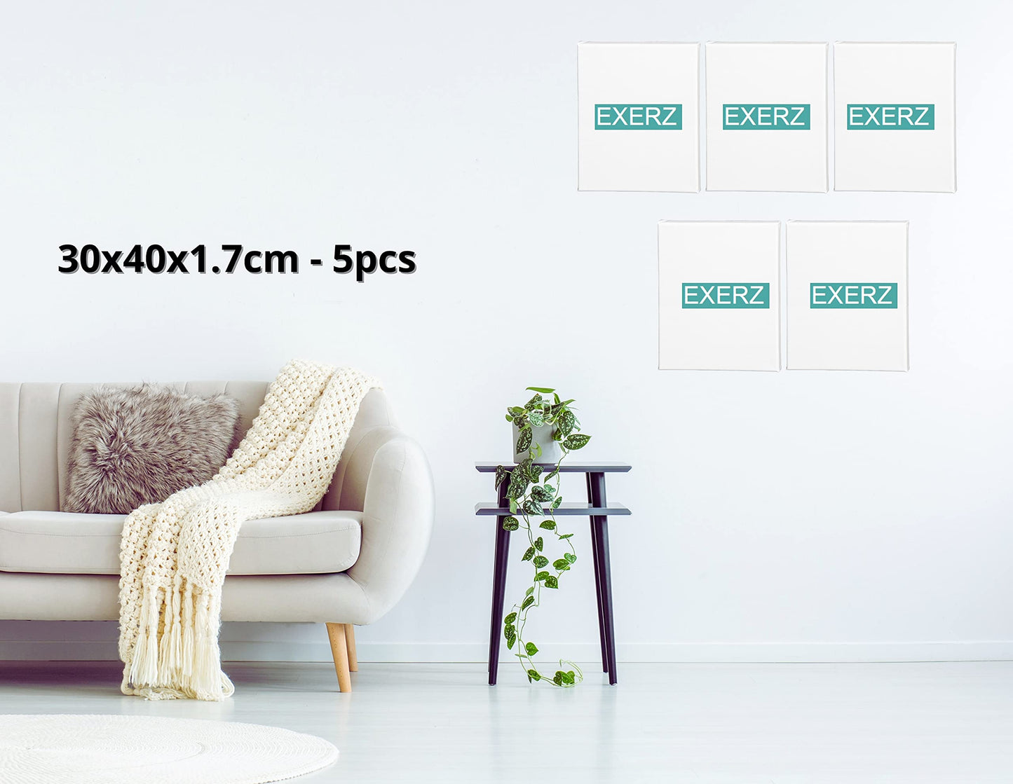 Exerz 30x40cm Pre-Stretched Canvas 5pk, 1.7cm A3 Framed Artist Canvas Blank, 280GSM 100% Cotton/Triple Primed/Acid Free/Medium Grain - Acrylic & Oil