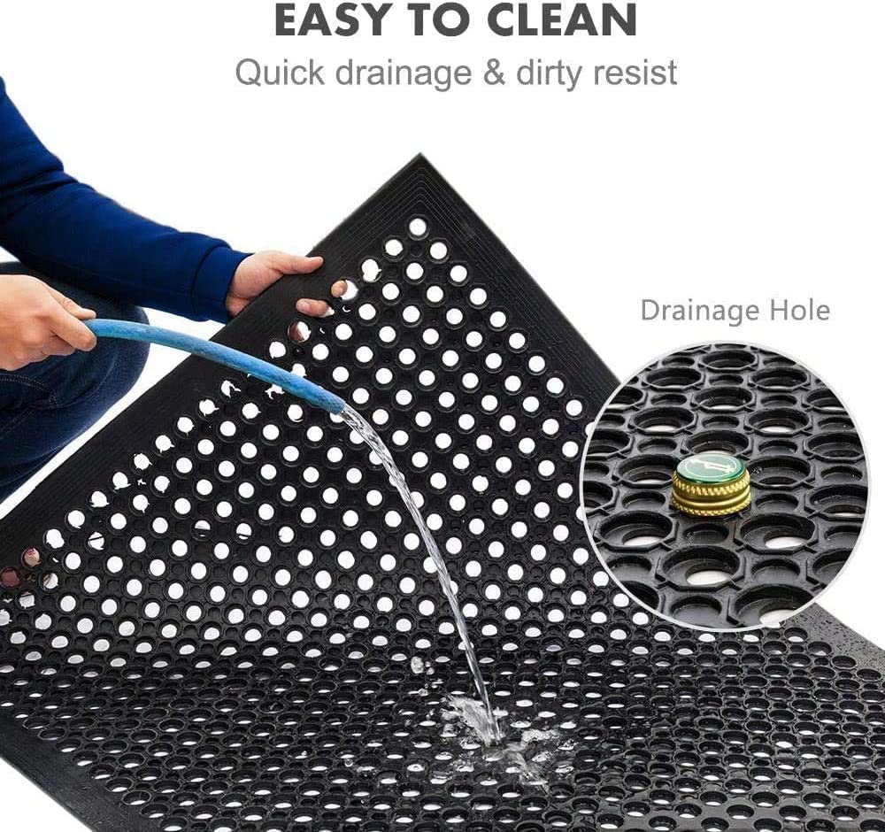 Commercial Rubber Floor Mats 3FT x 5FT Anti-Fatigue Rubber Matting with Drainage Holes Heavy Duty Doormat for Restaurant Industrial Garden Bar Bathroom Indoor Outdoor Wet Area