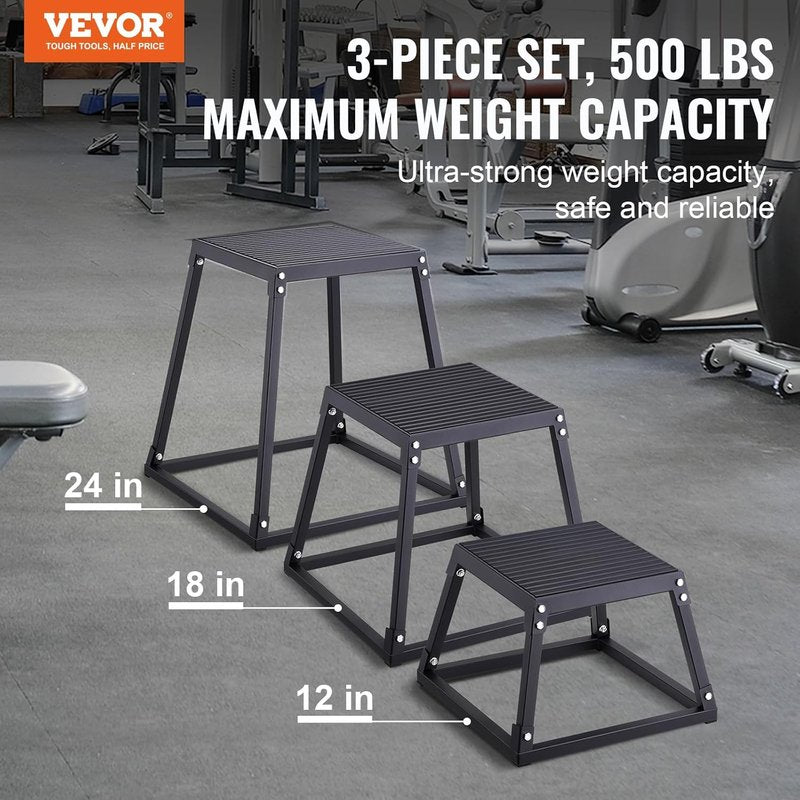 VEVOR Plyometric Jump Box - Steel Fitness Platform for Home Gym Training | Black
