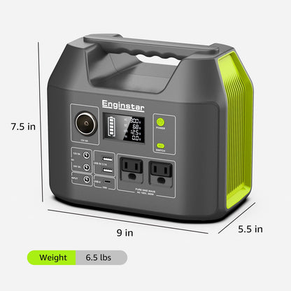 Portable Power Station EnginStar 300W Solar Generator 110V 296Wh Power Bank Two Pure Sine Wave AC Outlet 80000mAh Lithium Battery Pack for Camping Outdoors Trip RV Hunting Vans Emergency Backup