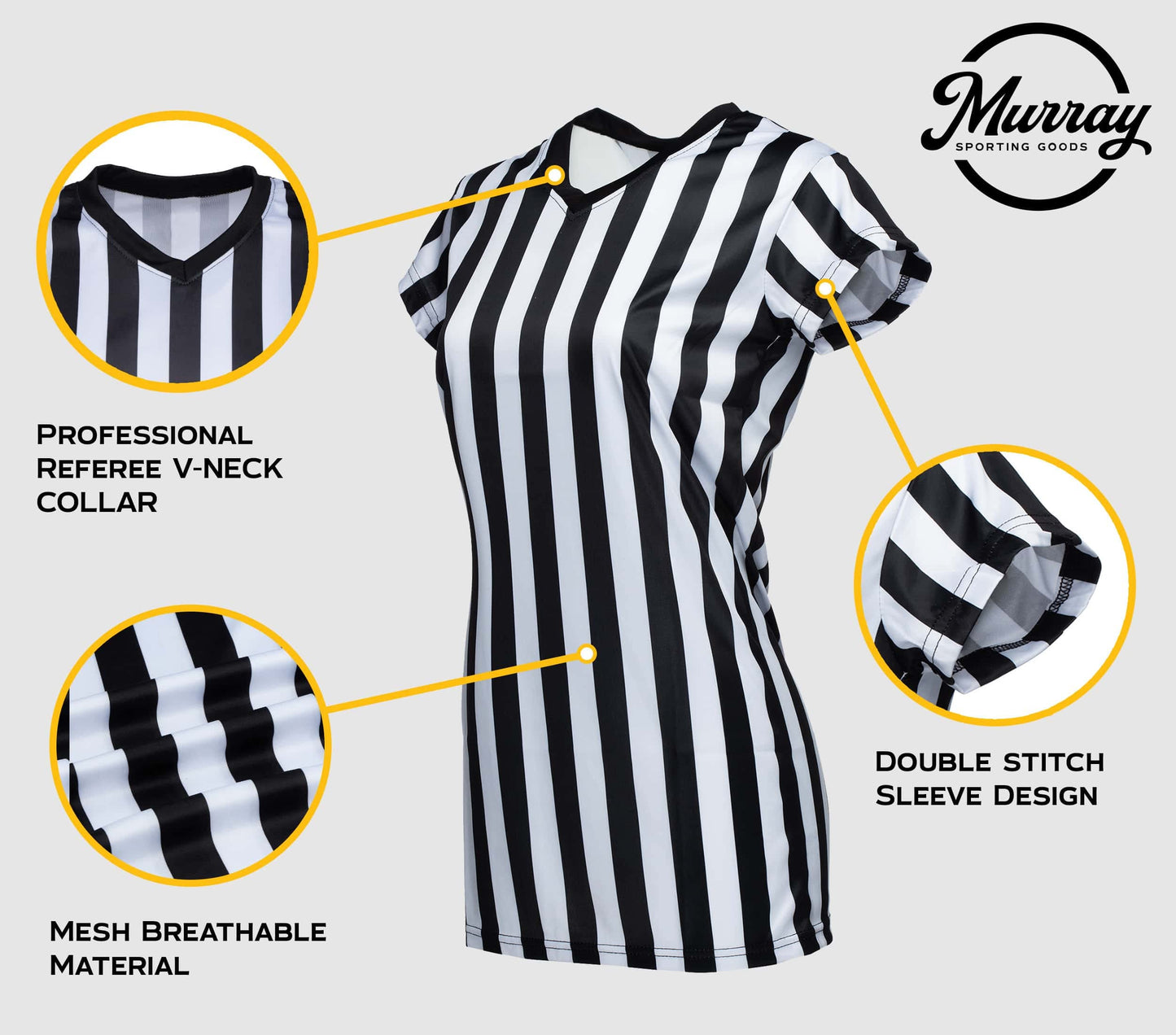 Murray Sporting Goods Women's Referee Shirt | Women's V-Neck Officials Jersey, Halloween Costume, or Waitress Uniform (Large)