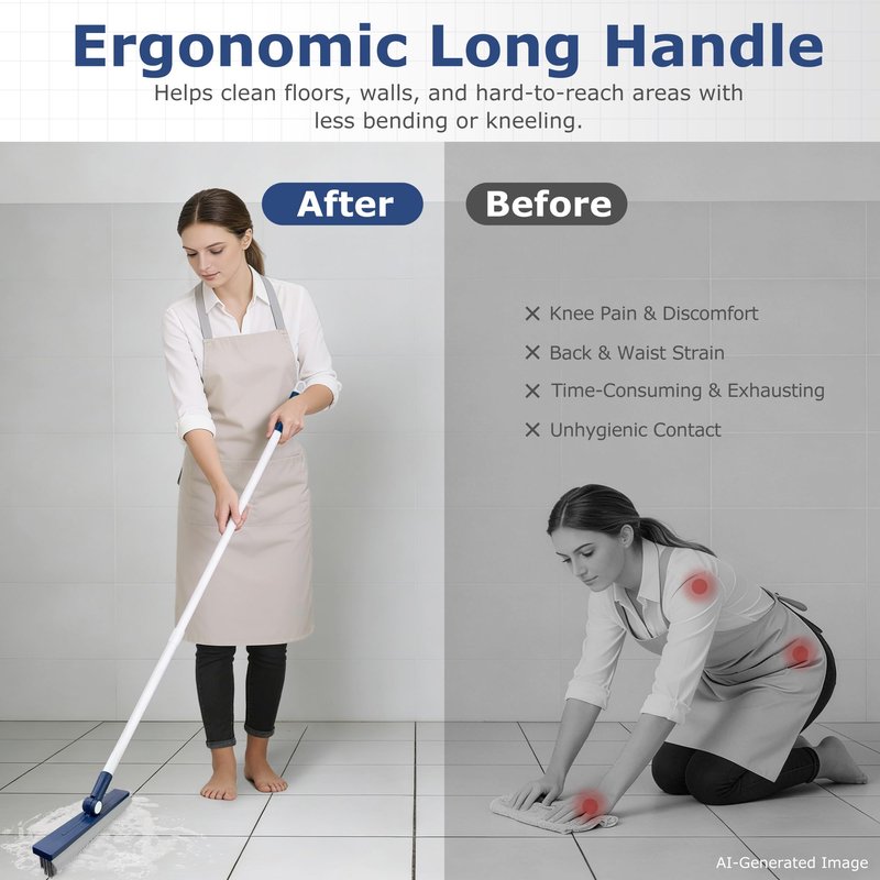 IVYROLL Grout Brush with Long Handle, Grout Cleaner Brush for Tile Floors, Stiff Bristles for Crevice, Tile Line, Shower, Kitchen, Bathroom