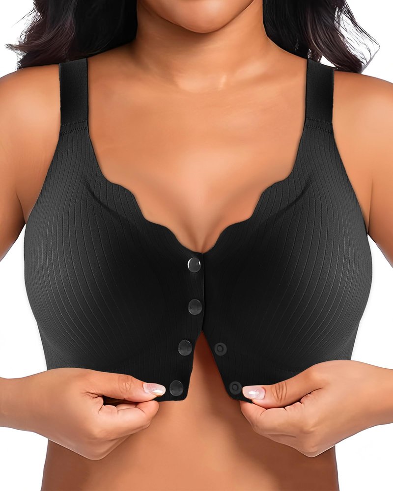 Tupaba Jelly Front Closure Bras for Women Wireless Padded Post Surgery Bra No Underwire Seamless Full Coverage Supportive Comfortable Mastectomy Bralettes for Older Womens Black