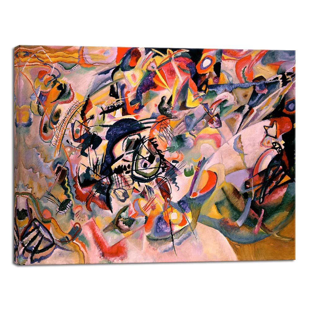 Wieco Art Framed Canvas Wall Art Composition VII, 1913 by Wassily Kandinsky Classic Abstract Famous Paintings Reproductions Canvas Wall Art for Home Decoration