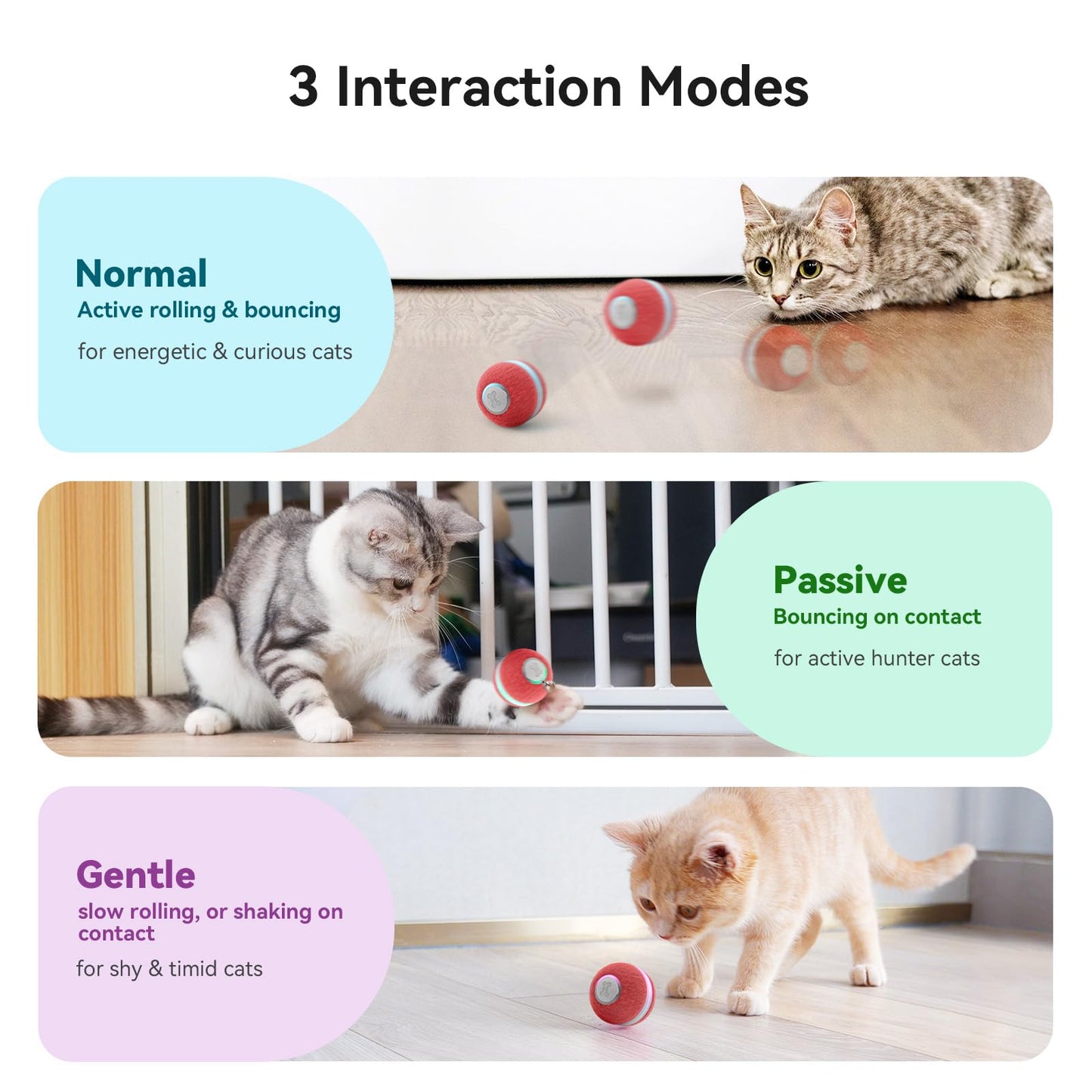 Cheerble Interactive Cat Ball Toy, Automatic Moving Ball Puzzle Toy for Indoor Cat Kitten, Smart Anti-Depression Pet Toy Fun Gift with Light, Red