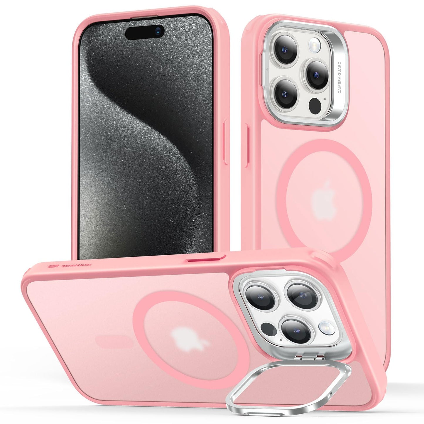 ESR Silicone Case for iPhone 17, Built-in Camera Stash Stand Compatible with MagSafe, Military-Grade Drop Protection Magnetic Phone Case for iPhone 17, Cloud Series, Rosy Pink