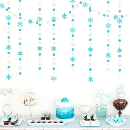 Snowflake-Snow Teal-Silver Christmas Party-Decoration Garland - 52Ft Turquoise White Winter Wonderland Frozen Hanging Paper Streamers,Birthday New Year Baby Shower Classroom Decor Lasting Surprise