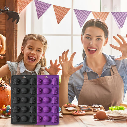 2 Packs Halloween Silicone Molds Ghost Molds Silicone Cute Ghost Chocolate Candy Baking Mold for Halloween Candy Chocolate Jelly Ice Cube Cake Topper