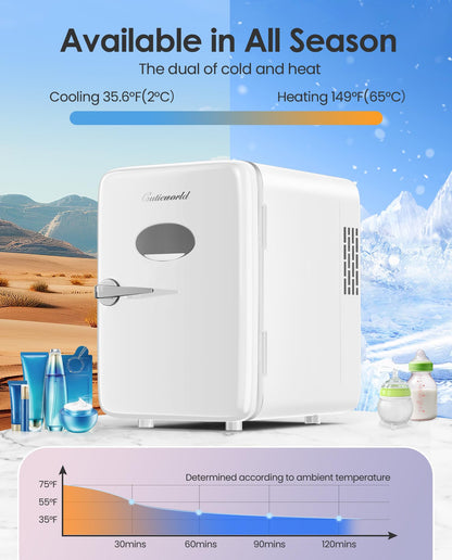 Skincare Fridge With Dimmable LED Light Mirror, 4L Mini Fridge For Desktop, Travel or Cool & Heat, Makeup Fridge for Cosmetics, Skin Care and Food, Green