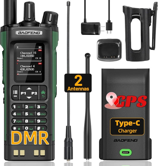 BAOFENG DM32 DMR Radio | Handheld Walkie Talkie with GPS & NOAA Weather | Long Range, 2500mAh Battery, USB-C Charging