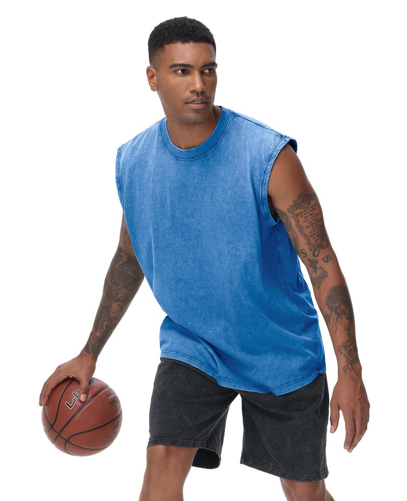 SnowElve 4 Park Mens Workout Tank Tops Sleeveless Tee Shirts Men Muscle Shirt Gym Acid Wash T Shirts Running Beach Loose Fit Tee(AGBUCFBK,M)