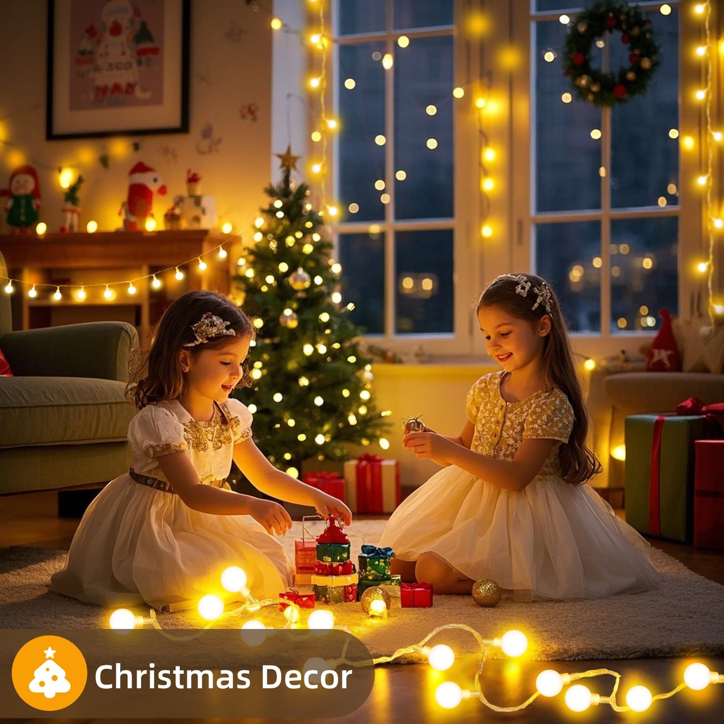12 M 100 LED Fairy Lights Battery Operated Christmas Lights Indoor Outdoor Waterproof Globe String Lights with Remote Timer 8 Modes for Bedroom Outside Tree Garden Patio Party Decorations Warm White