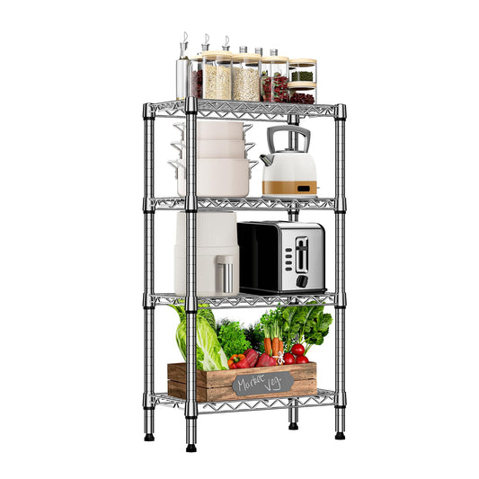 M MZG 1000 lbs 4 Tier Shelf Metal Storage Shelves Wire Rack Closet Organizers with PP Board for Garage Kitchen Bathroom Laundry Chrome 11.8" D x 21.7" W x 39.5" H