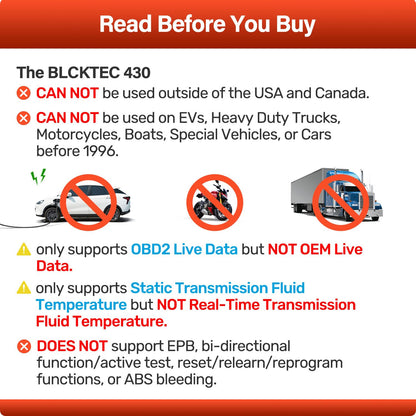 BLCKTEC 430 Bluetooth OBD2 Scanner for iPhone & Android, No Subscription Fee, OBDII Car Code Reader, Diagnose Check Engine, ABS, SRS, Airbag, Supports 1996-2023 Vehicles, App only works in USA &Canada