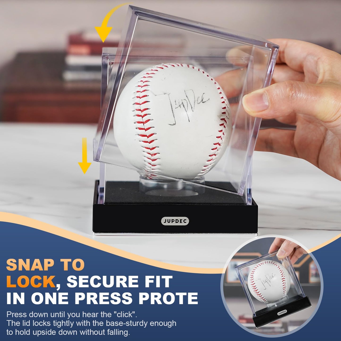 JupDec Baseball Display Case for Single Autograph Ball, Clear Acrylic Cube Baseball Holder with Velvet Interior, UV Protected Stand Box with Durable Base, Ideal Gift for Sports Fans, Silvery, 2 Pack